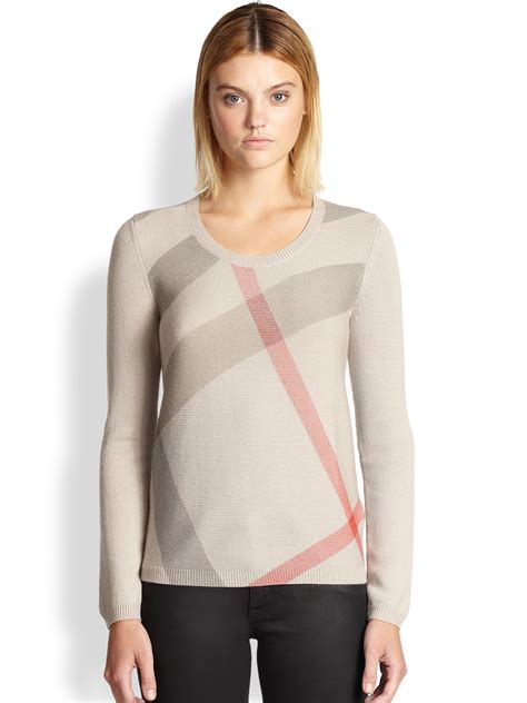 crew neck sweater stylish burberry|Check Wool Blend Sweater in Sand .